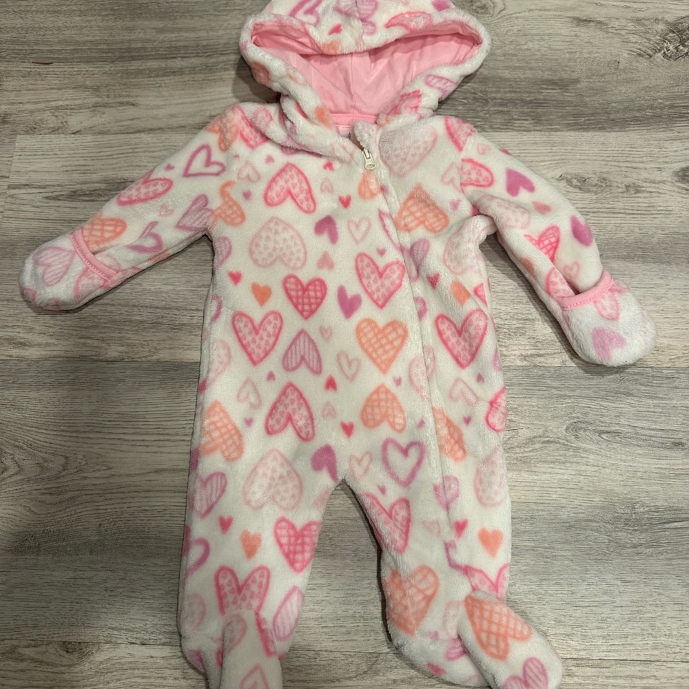 Adorable Heart Print Kids Footie Pajamas